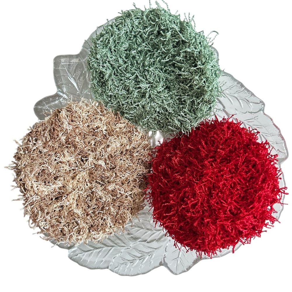 Hand Crafted Red,Tea and Almond Kitchen Dish Scrubbing Pads Reusable Polyester